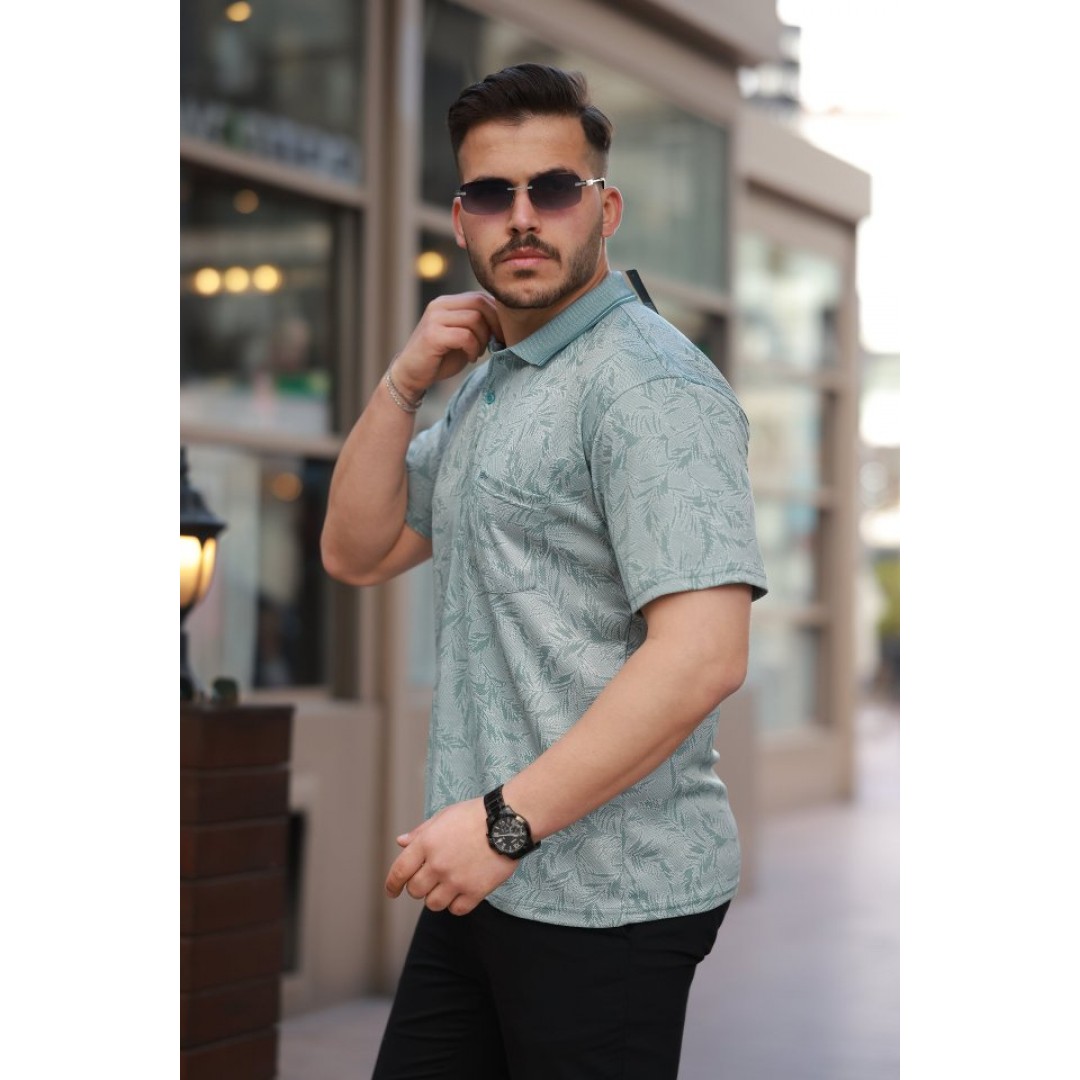 Erkek Yakalı Jakar Baskılı Kısa Kollu T-shirt 160891 Erkek Yakalı Jakar Baskılı Kısa Kollu T-shirt 160891