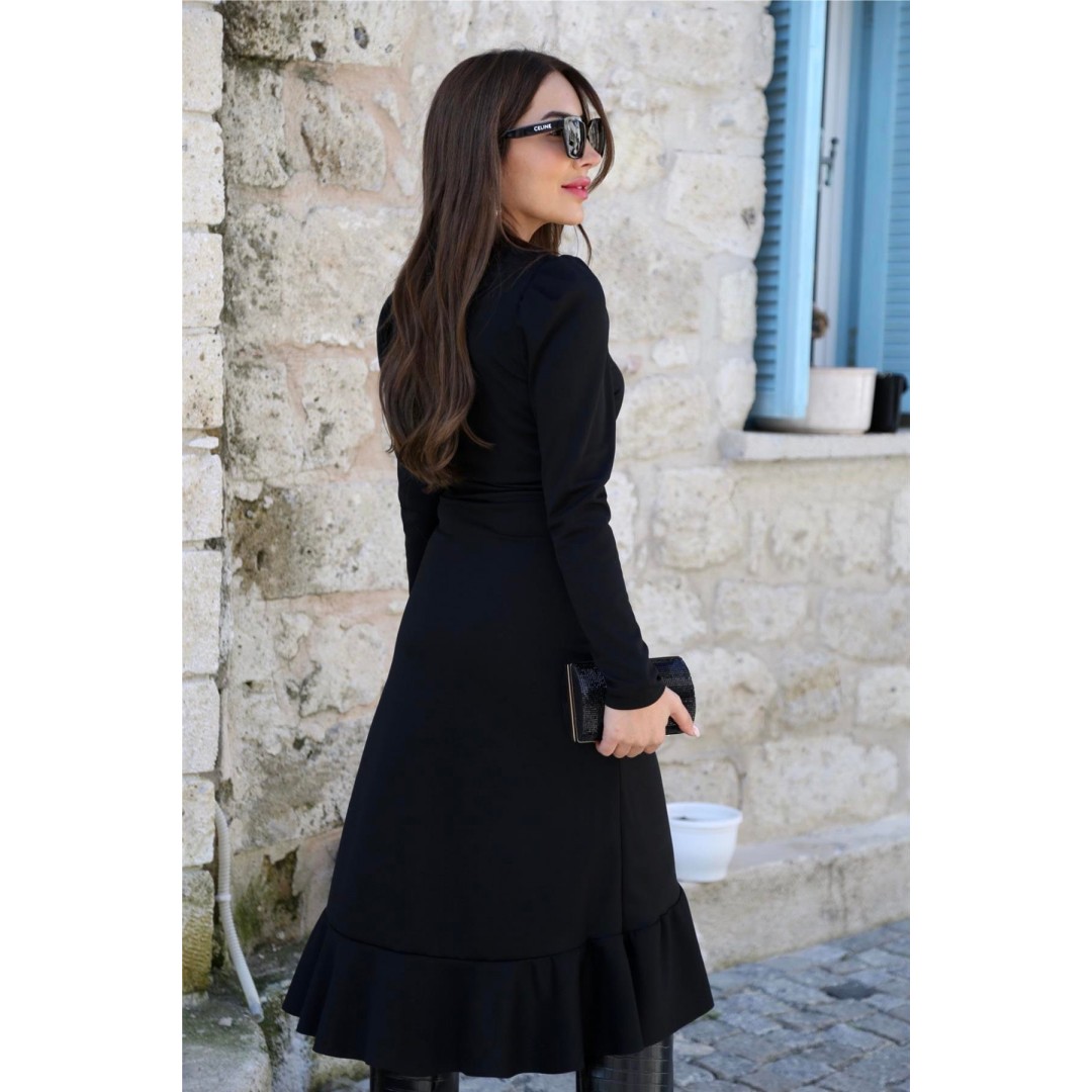 Krep Kumaş Midi Boy Kuşaklı Uzunkol Elbise 113 Cm - 42673 Krep Kumaş Midi Boy Kuşaklı Uzunkol Elbise 113 Cm - 42673