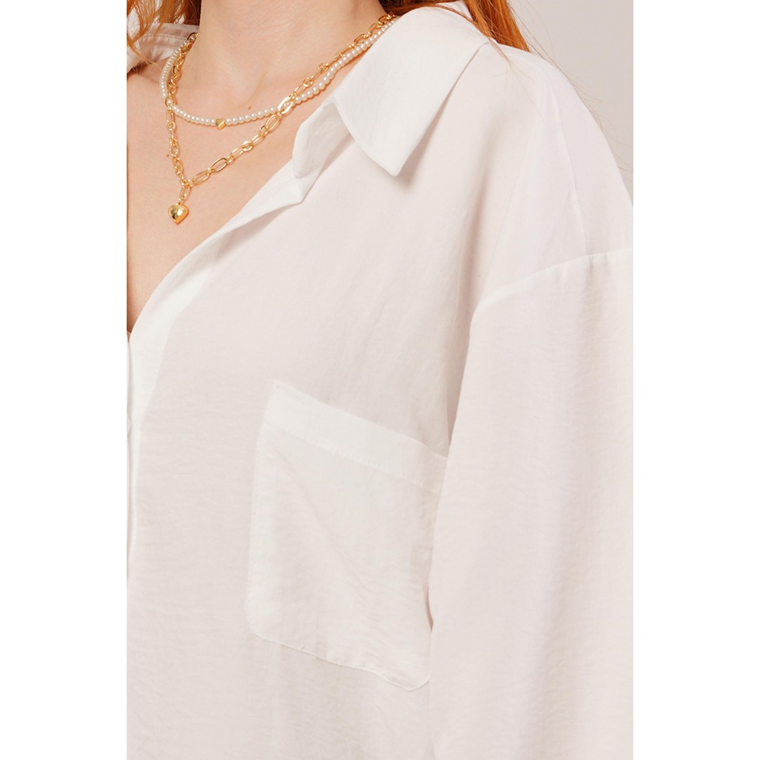 Basic Oversize Beyaz Gömlek - 147317 Basic Oversize Beyaz Gömlek - 147317