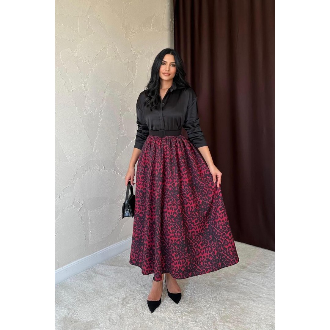 Bordo Leopar Büzgülü Uzun Etek 153843 Bordo Leopar Büzgülü Uzun Etek 153843