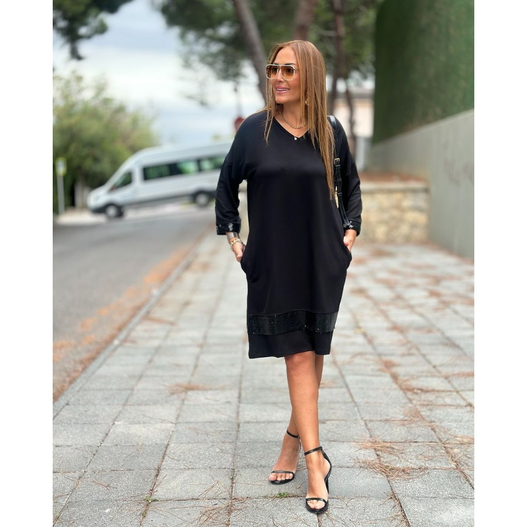 Kadın Modal Kumaş Kol Ve Etek Ucu Payetl Elbise - 132308 Kadın Modal Kumaş Kol Ve Etek Ucu Payetl Elbise - 132308
