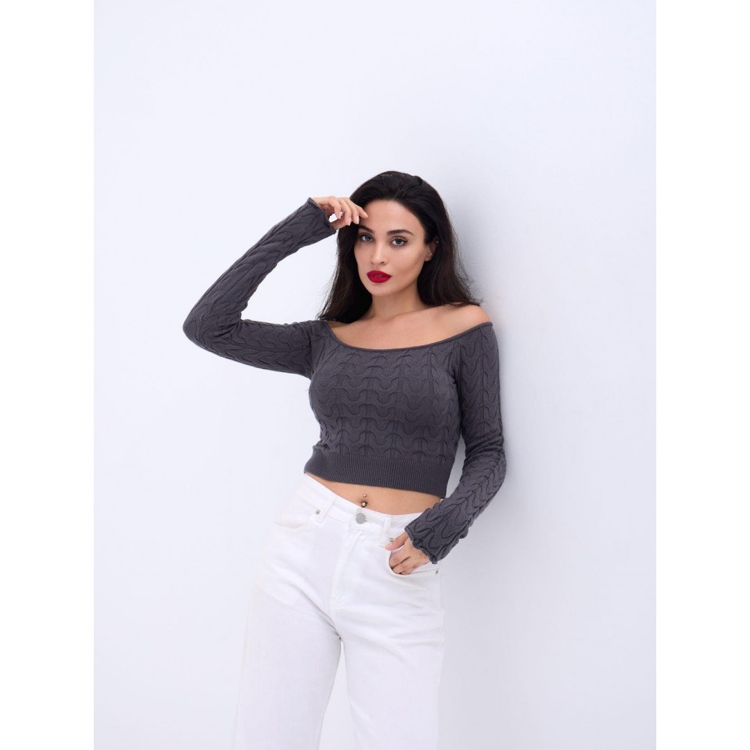 42241 TRİKO KAYIK YAKA CROP-ANTRASİT 143847