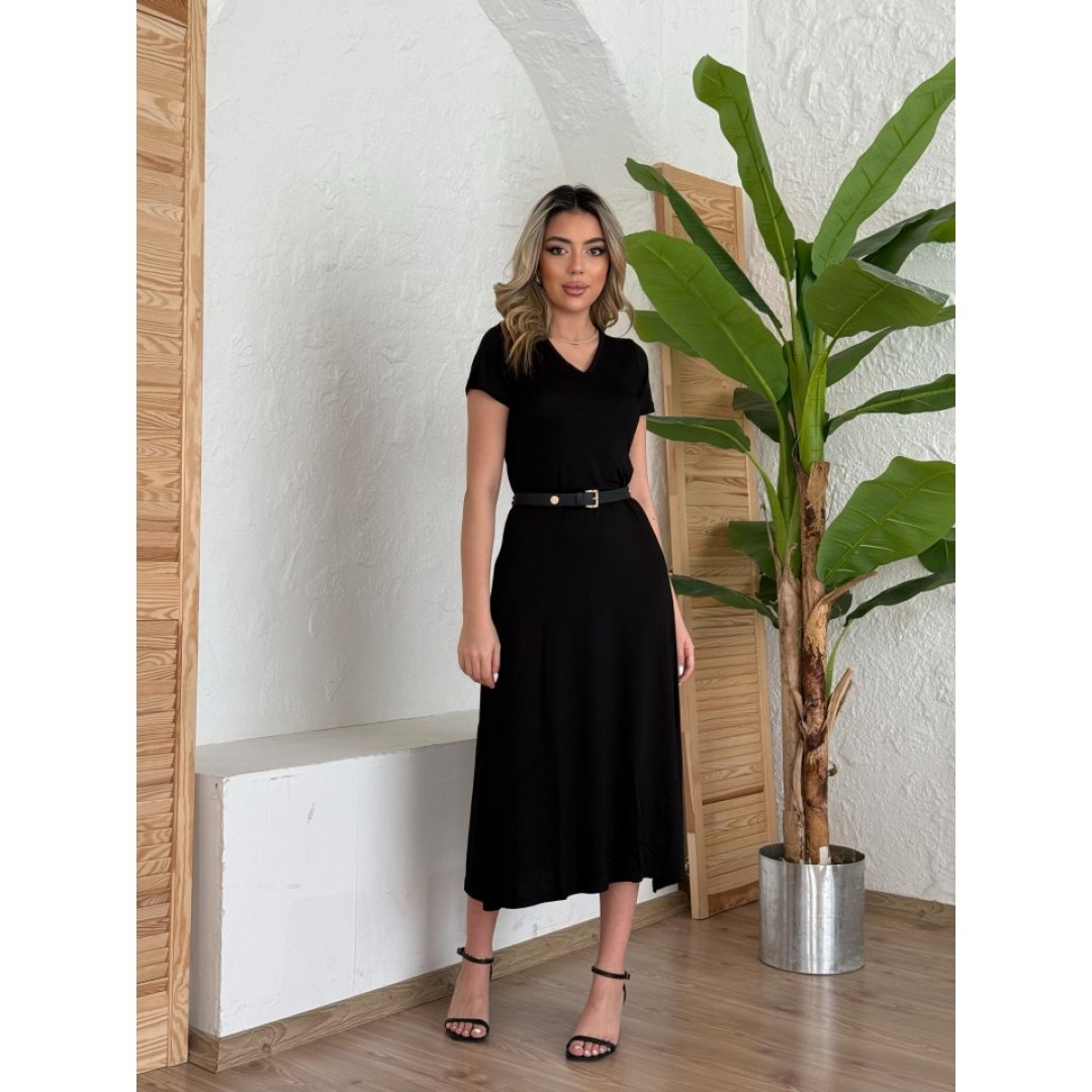 Kadın Kısa Kollu V Yaka Maxi Boy Elbise 124 Cm - 155121 Kadın Kısa Kollu V Yaka Maxi Boy Elbise 124 Cm - 155121