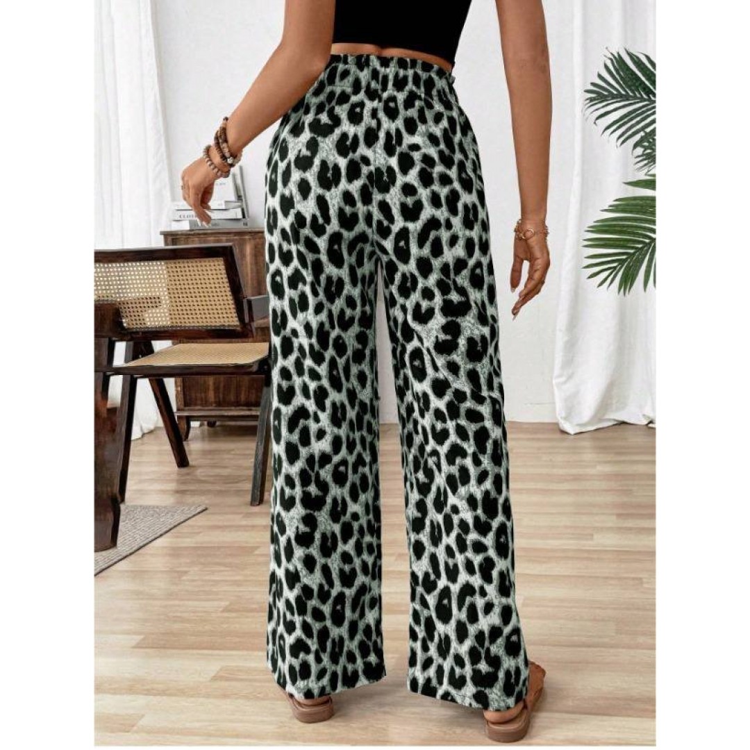 Kadın Süprem Kumaş Beli Lastikli Leopar Desen Pantolon - 161422 Kadın Süprem Kumaş Beli Lastikli Leopar Desen Pantolon - 161422