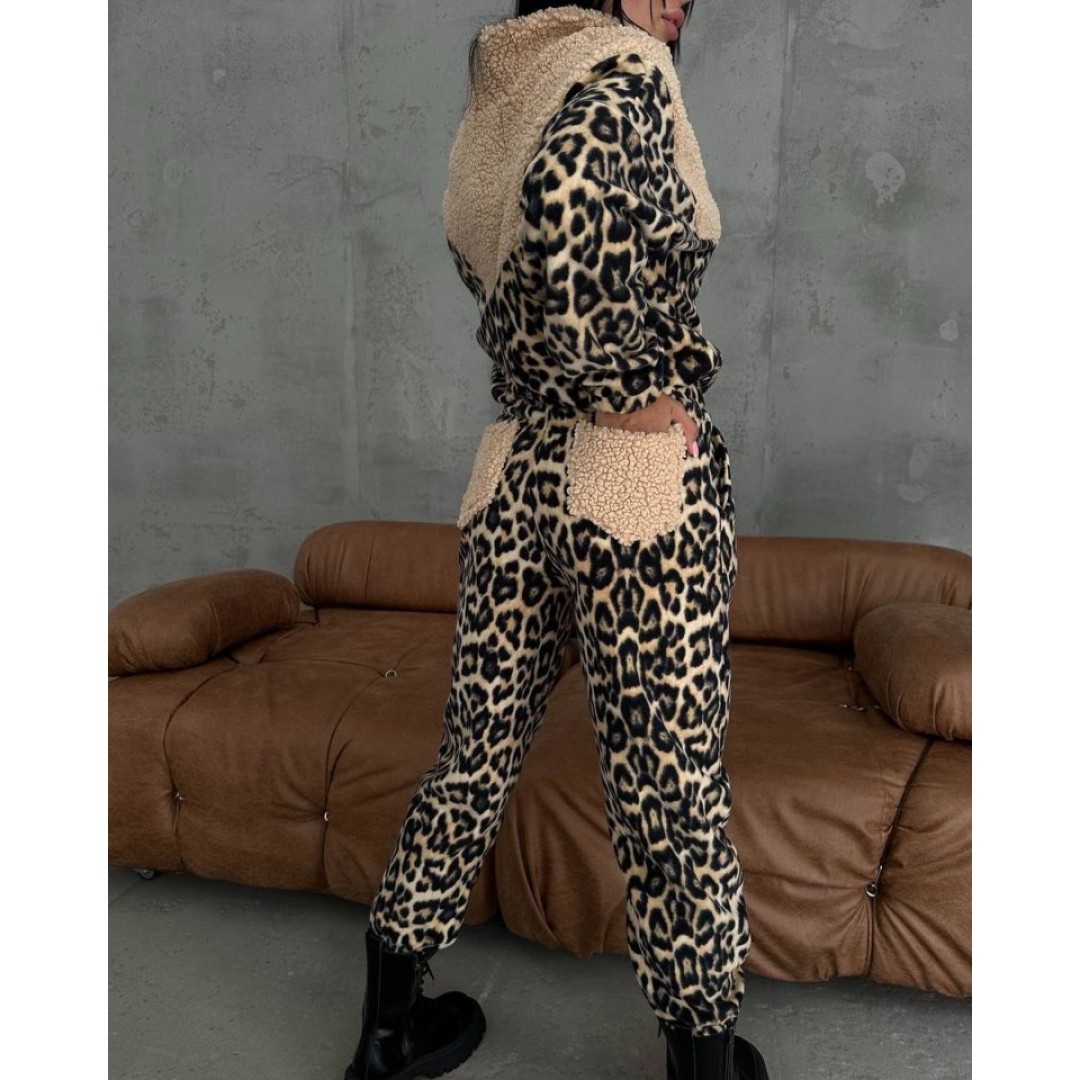 Kadın 3 Iplik Kumaş Leopar Desenli Ikili Takım 132978