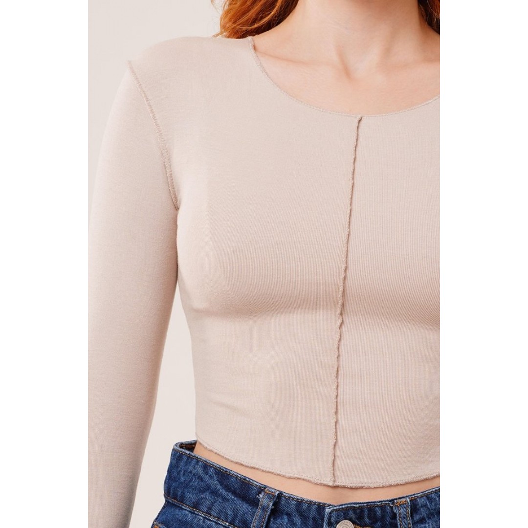 Ters Dikişli Basic Krem Body Bluz 148085