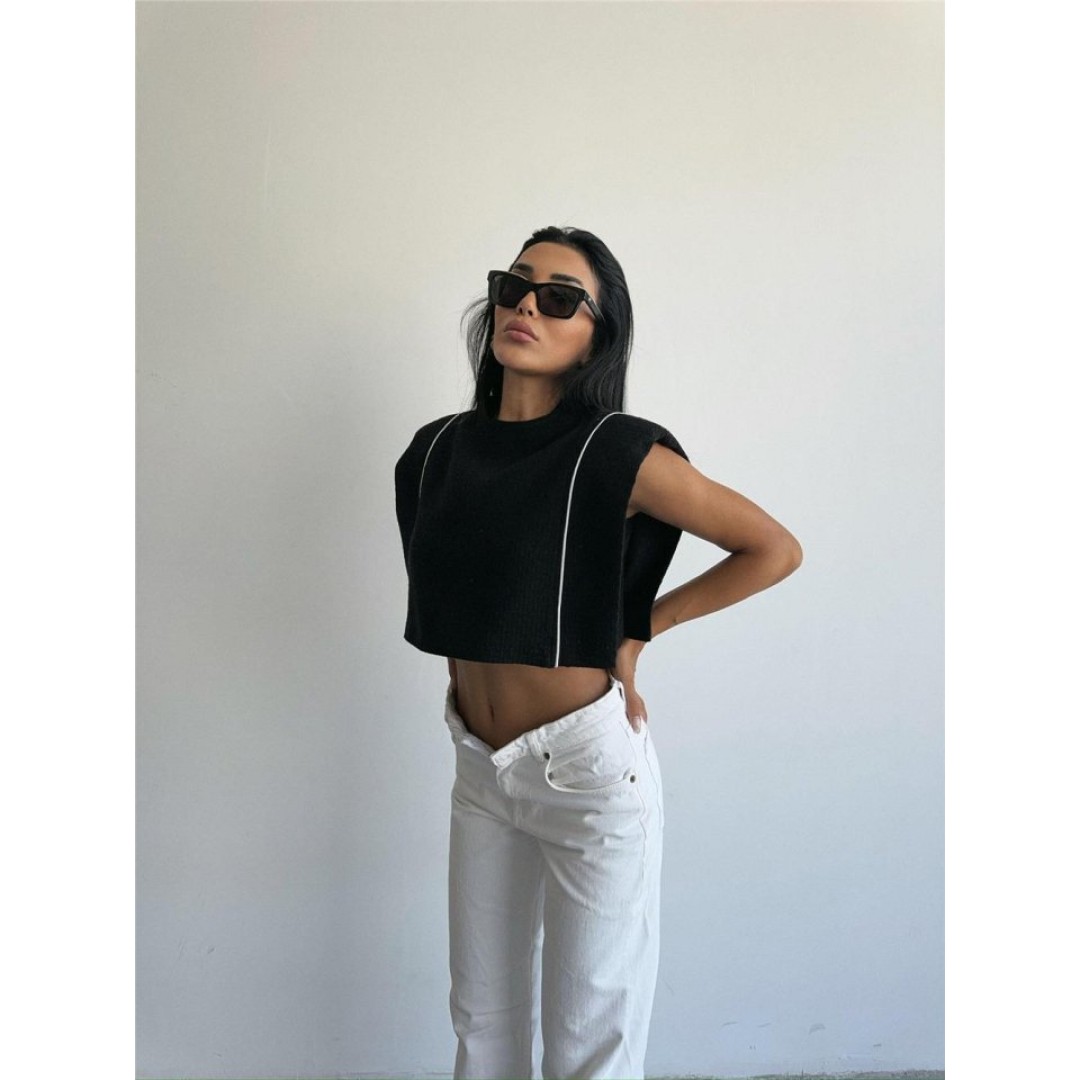 CHANEL VATKALI CROP BLUZ - Siyah 150463 CHANEL VATKALI CROP BLUZ - Siyah 150463