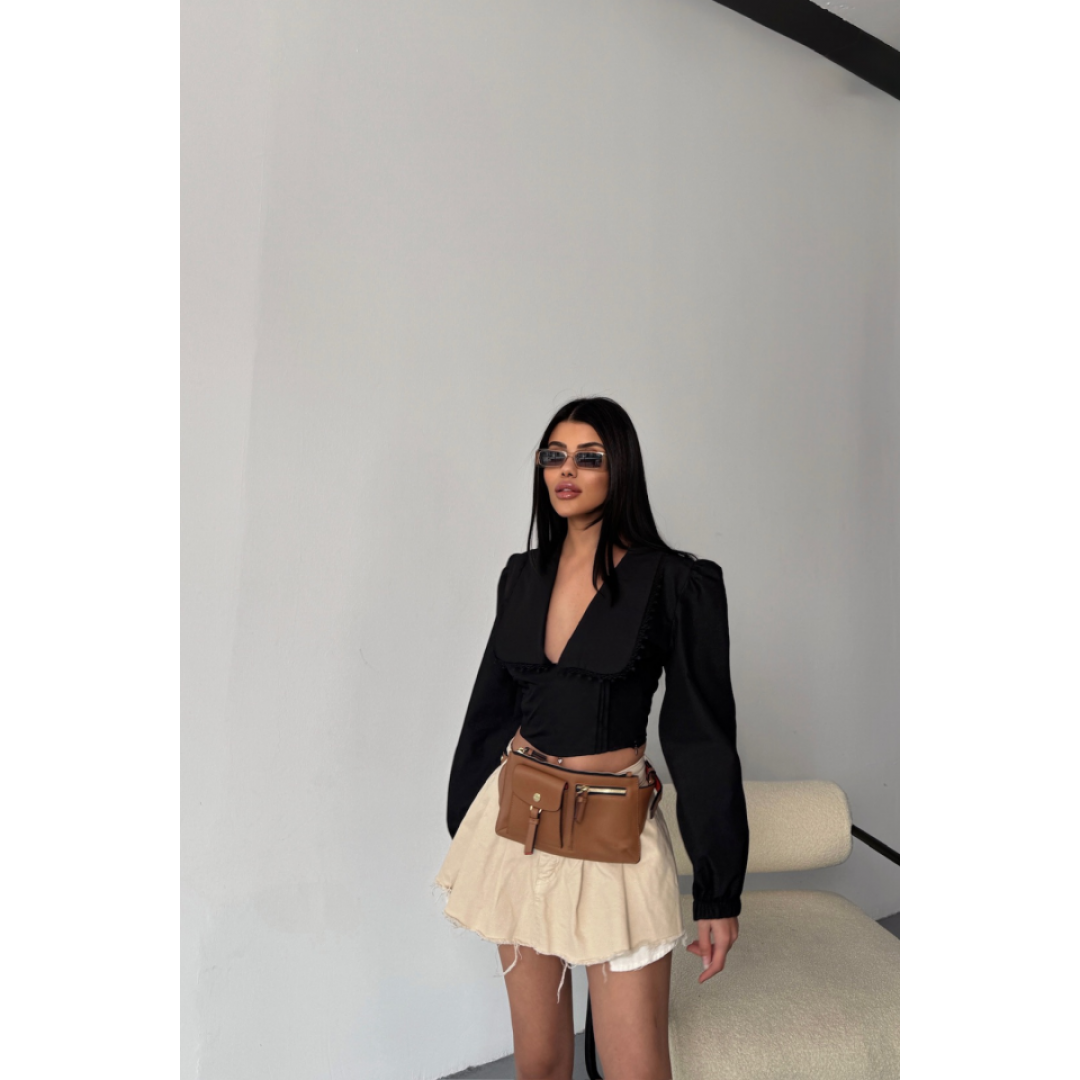 CROP POPLİN GÖMLEK YAKA KENAR DANTEL DETAYLI - Siyah 153793 CROP POPLİN GÖMLEK YAKA KENAR DANTEL DETAYLI - Siyah 153793