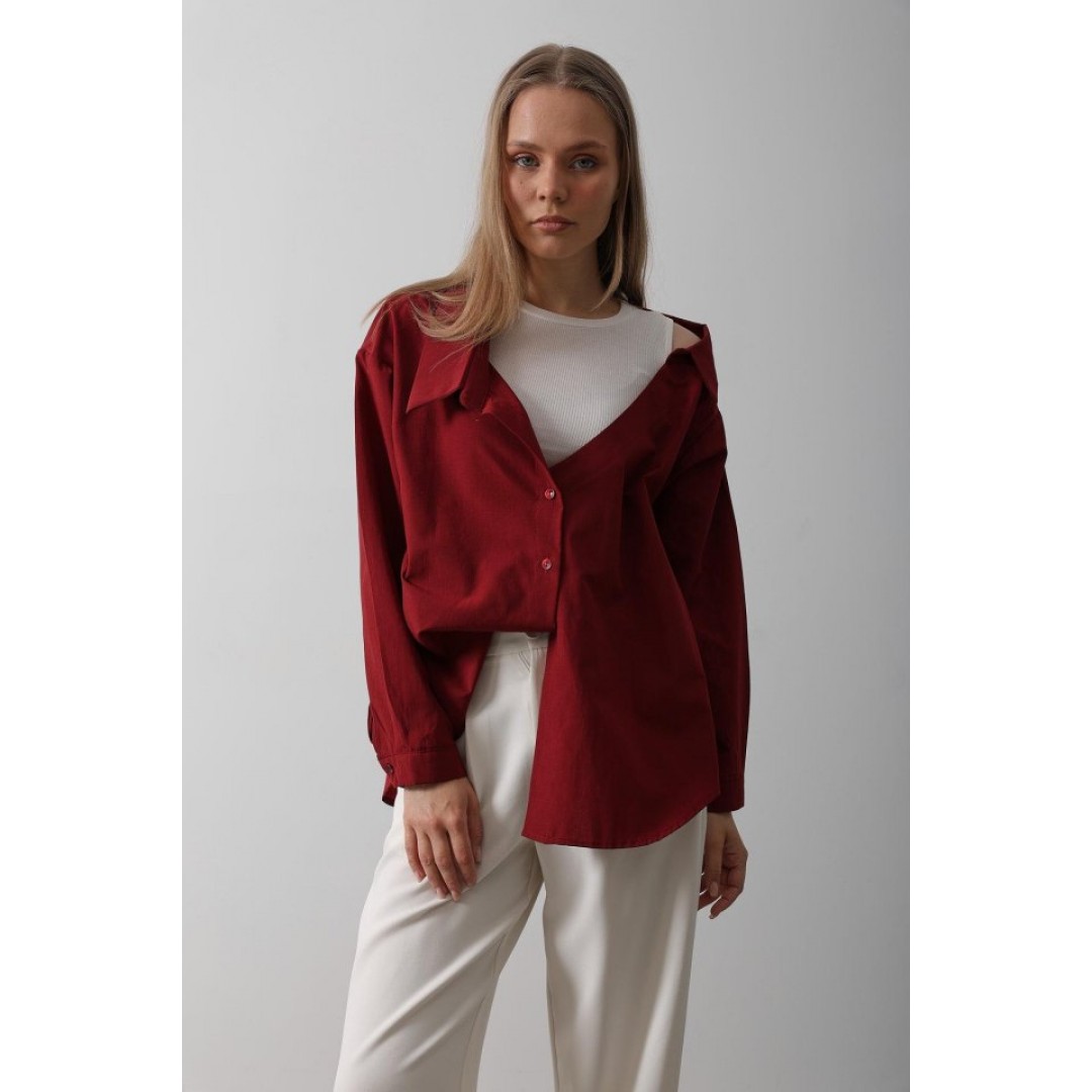 Atlet Detaylı Gömlek - Bordo 159644 Atlet Detaylı Gömlek - Bordo 159644