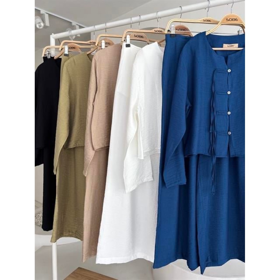Önü İnce Kordon Detaylı Ve Double Paça Pantolonlu Takım 10180 159420 Önü İnce Kordon Detaylı Ve Double Paça Pantolonlu Takım 10180 159420