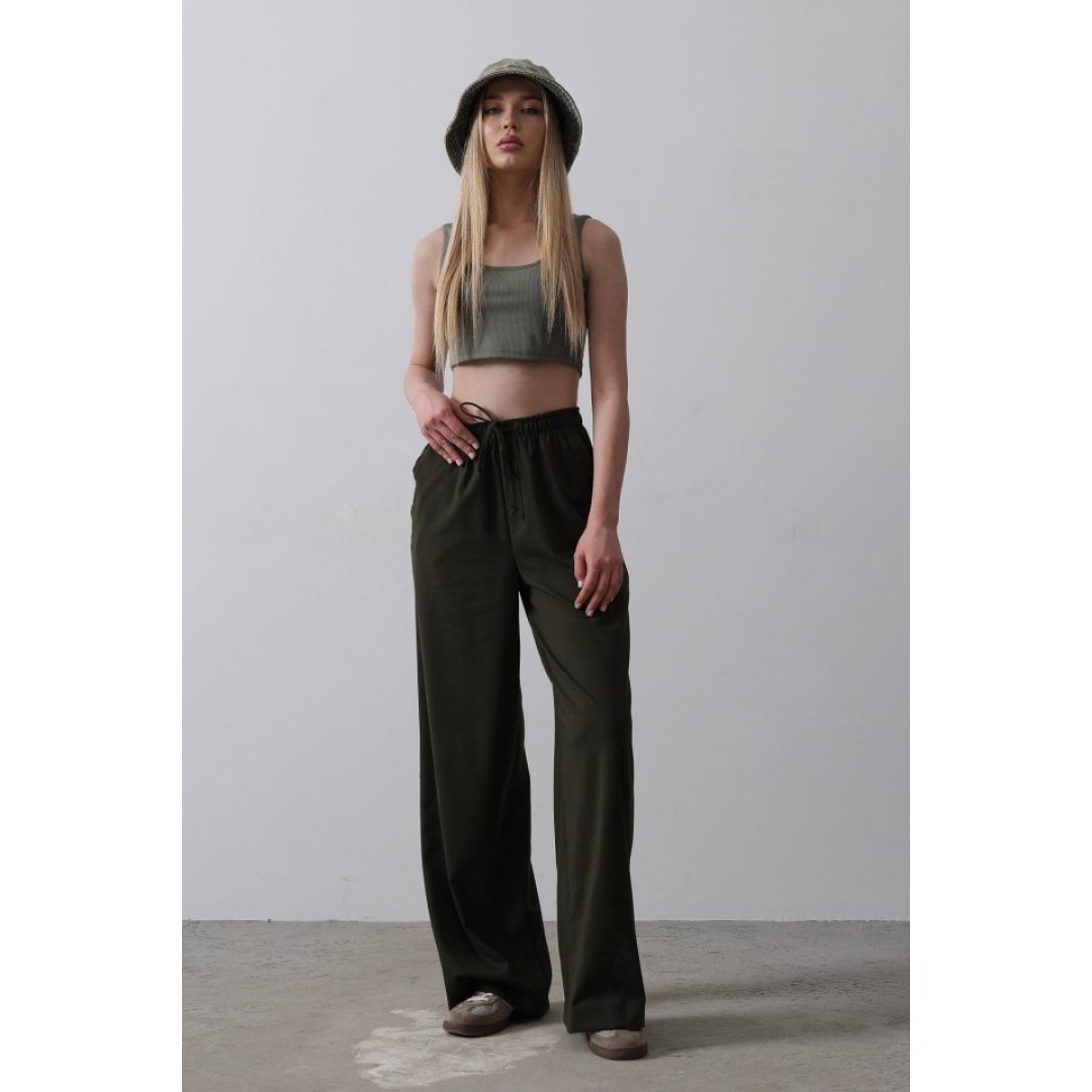 Beli Lastikli Bol Paça Pantolon - Haki 154477 Beli Lastikli Bol Paça Pantolon - Haki 154477