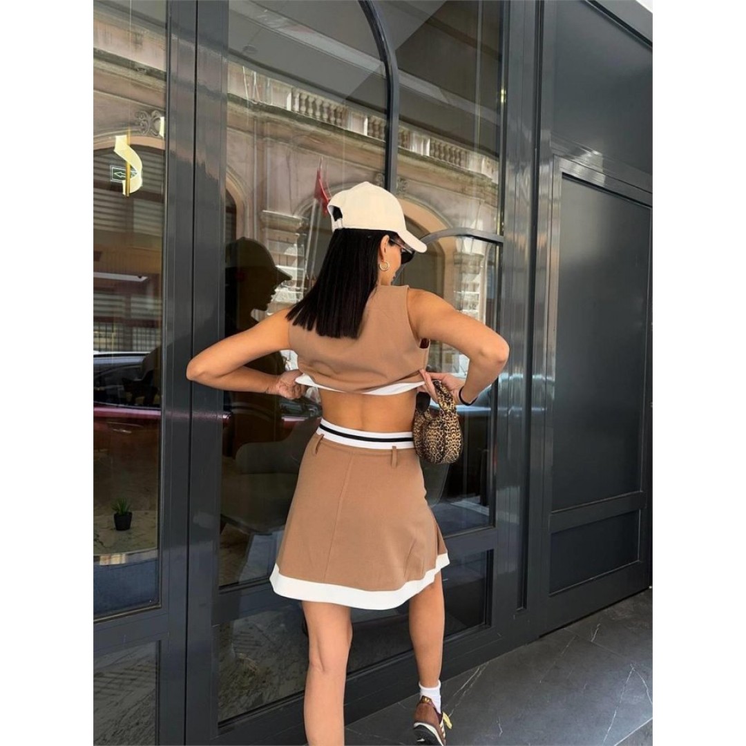 ETEKUCU ŞERİTLİ YELEK - TENİS ETEK TAKIM - Bej 150757 ETEKUCU ŞERİTLİ YELEK - TENİS ETEK TAKIM - Bej 150757