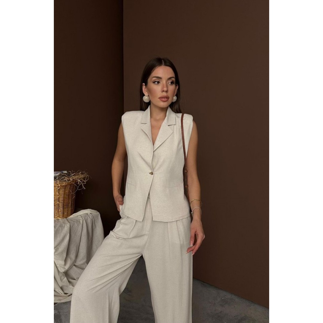 Bej Keten Yelek Pantolon Takım 159638 Bej Keten Yelek Pantolon Takım 159638