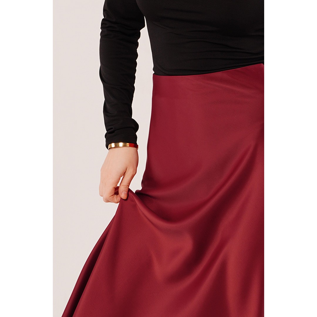 Çan Kesim Midi Bordo Saten Etek 147344 Çan Kesim Midi Bordo Saten Etek 147344