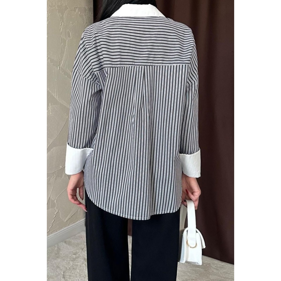 Siyah Çizgili Poplin Uzun Kol Gömlek 153321 Siyah Çizgili Poplin Uzun Kol Gömlek 153321