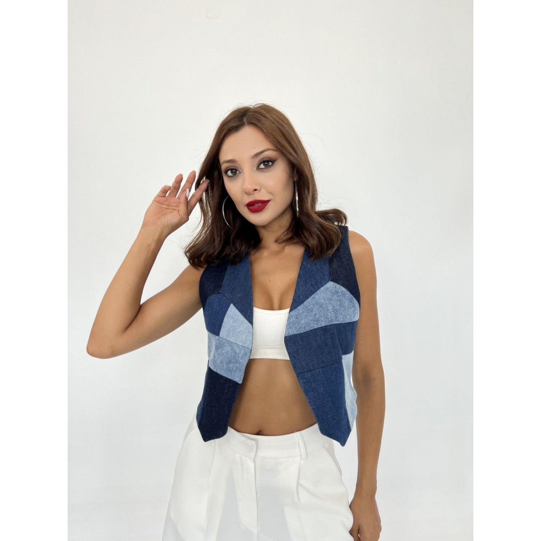 6936 DENIM PIECES VEST-MAVİ - 143361