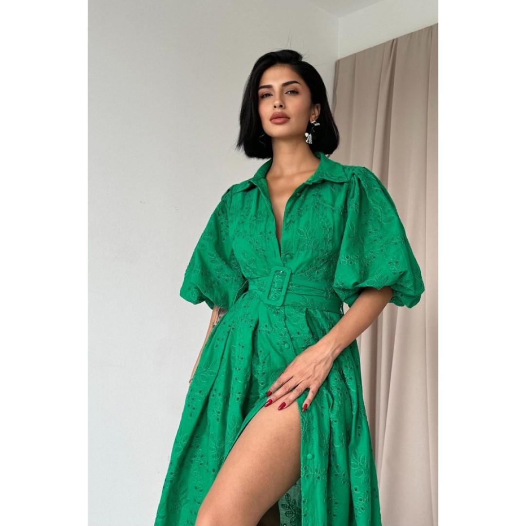 Yeşil Pileli Balkon Elbise 163139 Yeşil Pileli Balkon Elbise 163139