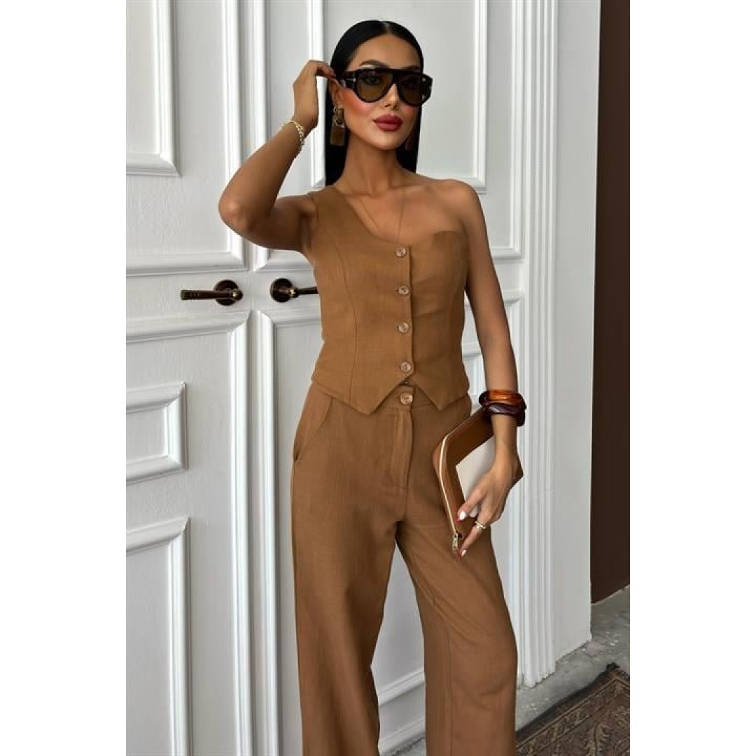 Tek Omuz Büstiyer Plazzo Pantolon Viscon Takım 10159 159275 Tek Omuz Büstiyer Plazzo Pantolon Viscon Takım 10159 159275