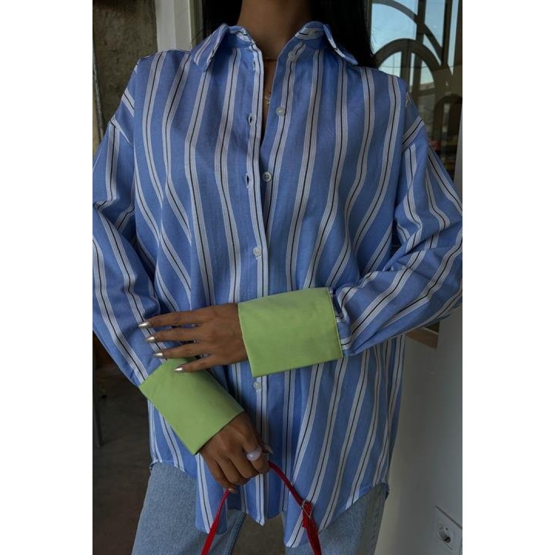 Kolu Manşet Detay Çizgili Oversize Gömlek 3405 158545 Kolu Manşet Detay Çizgili Oversize Gömlek 3405 158545