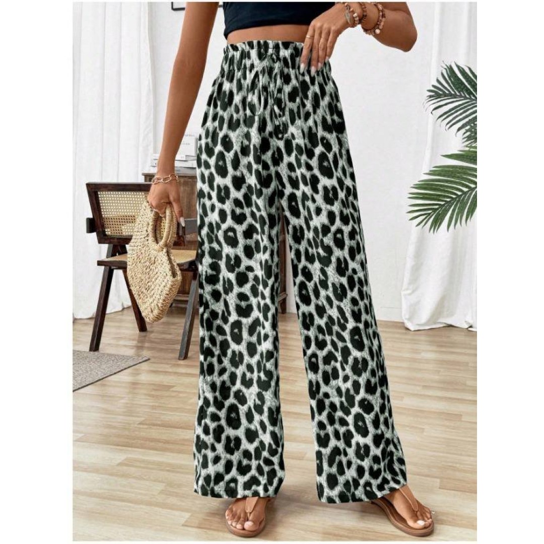 Kadın Süprem Kumaş Beli Lastikli Leopar Desen Pantolon - 161422 Kadın Süprem Kumaş Beli Lastikli Leopar Desen Pantolon - 161422
