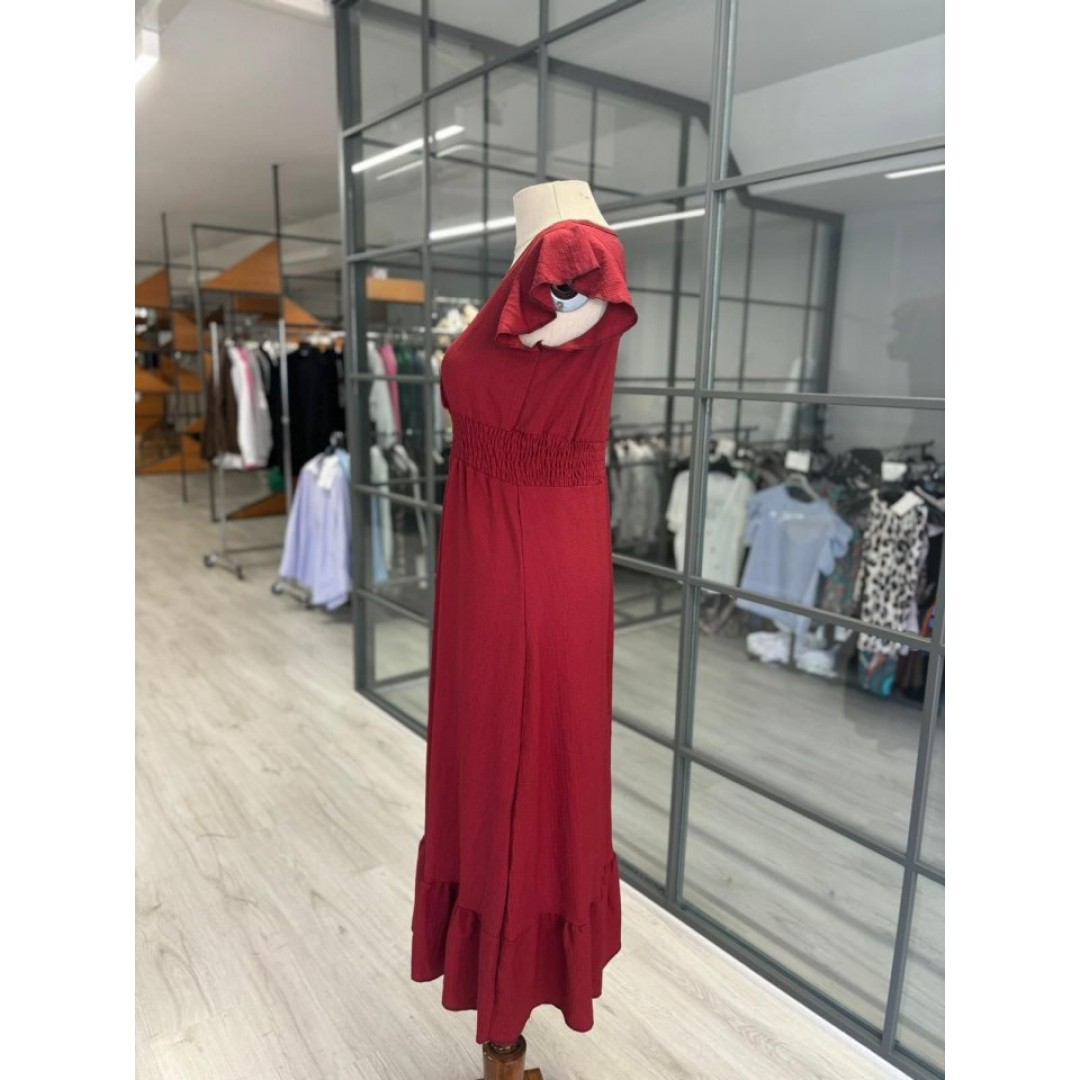 Kadın Kruvaze Yaka Beli Gipeli Bürümcük Kumaş Elbise - 155381 Kadın Kruvaze Yaka Beli Gipeli Bürümcük Kumaş Elbise - 155381