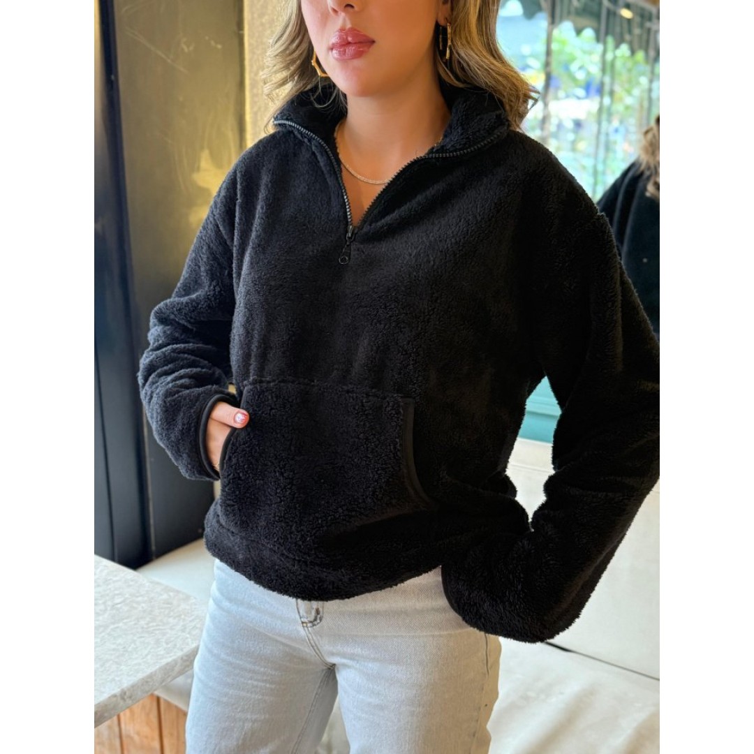 Kadın Uzun Kollu önden Fermuarlı Cepli Peluş Sweat - 136255 Kadın Uzun Kollu önden Fermuarlı Cepli Peluş Sweat - 136255