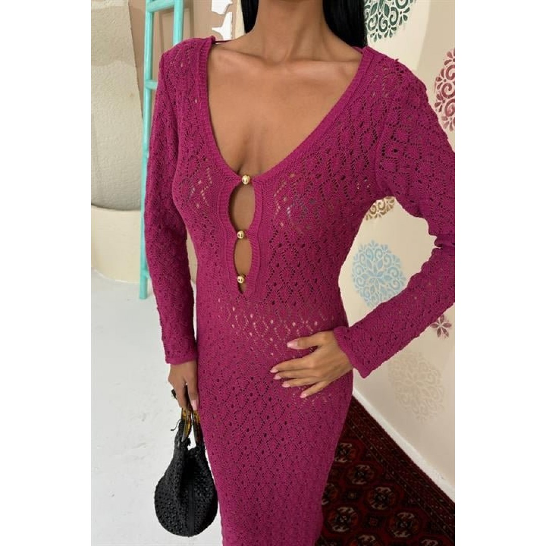 Göğüs Aksesuar Ve Pencereli Triko Elbise 2852 158964