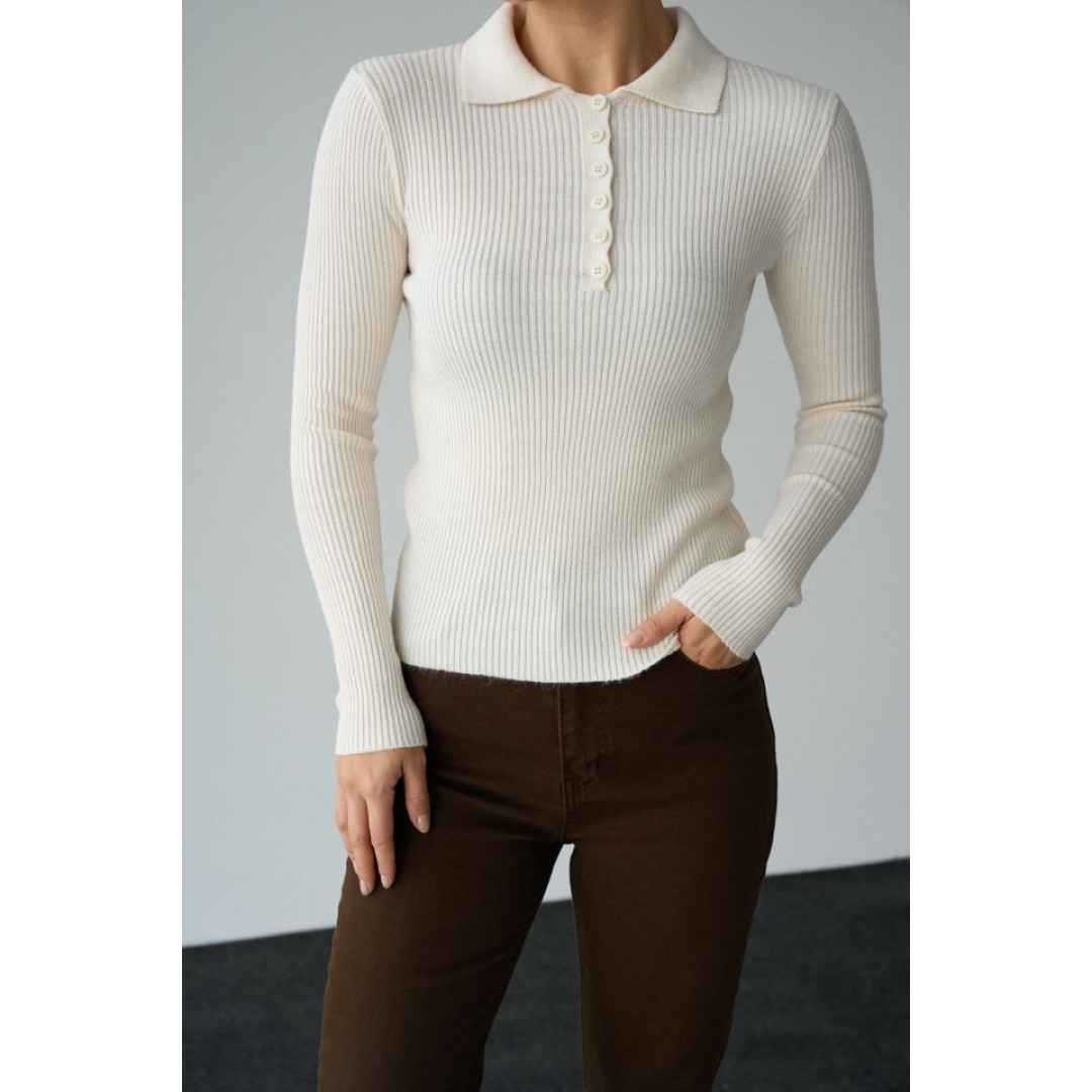 Polo Yaka 6 Düğmeli Kazak - Krem 149950 Polo Yaka 6 Düğmeli Kazak - Krem 149950