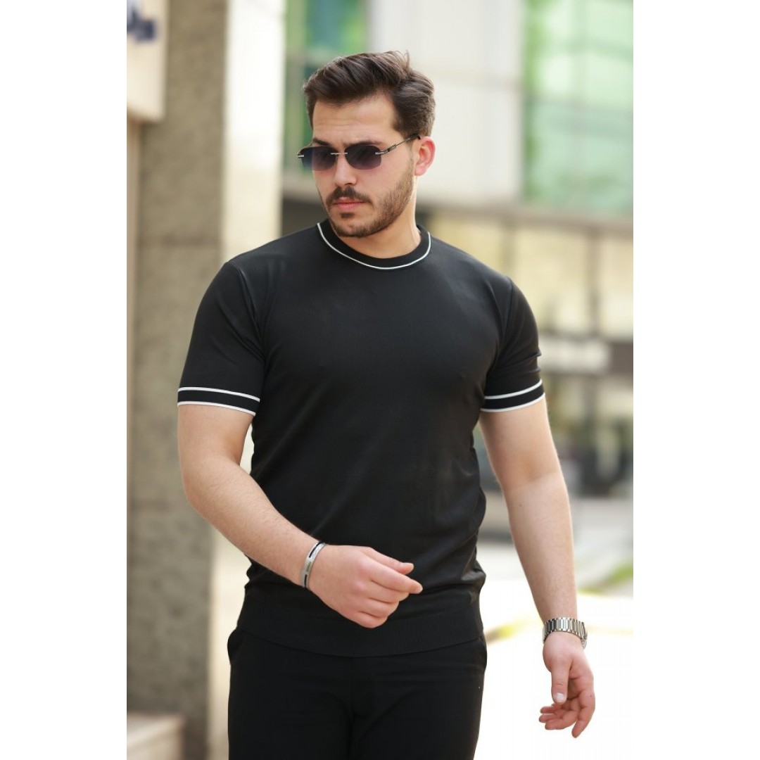 Erkek Bisiklet Yaka Ribanalı Kısa Kollu Tshirt - 159176 Erkek Bisiklet Yaka Ribanalı Kısa Kollu Tshirt - 159176