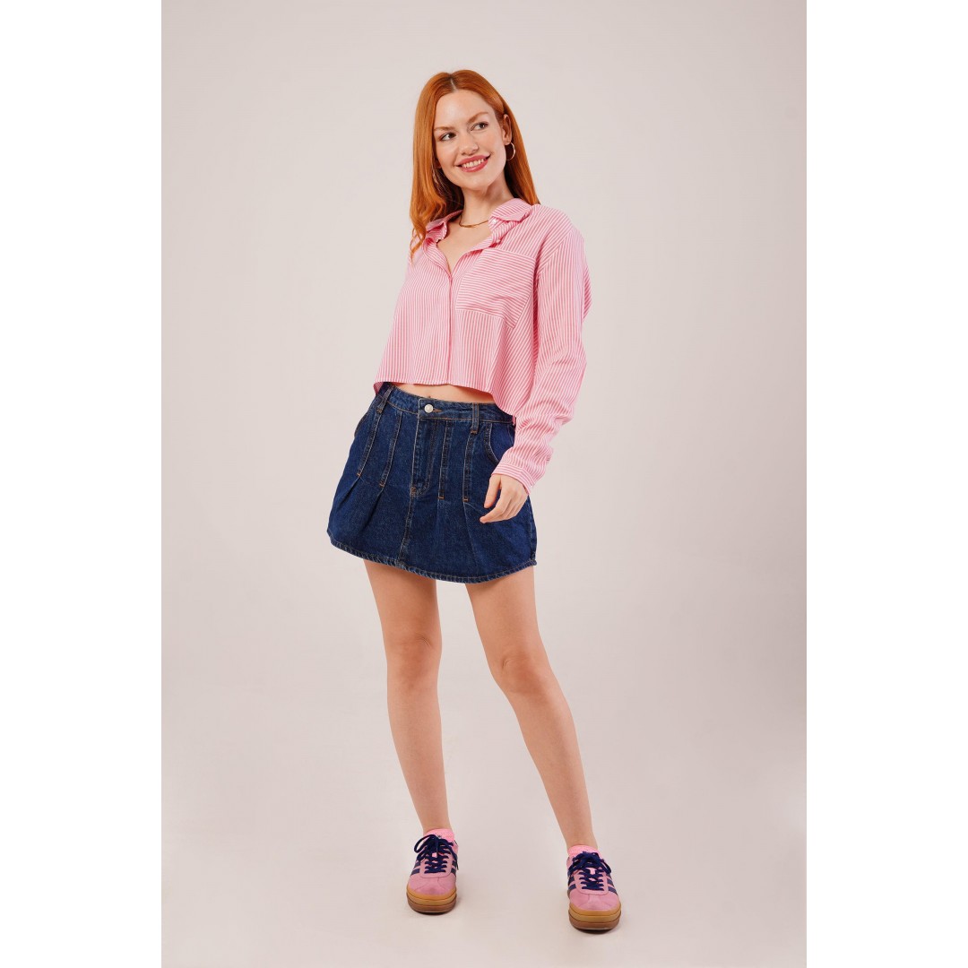 Tek Cep Çizgili Pembe Kısa Gömlek 147331 Tek Cep Çizgili Pembe Kısa Gömlek 147331