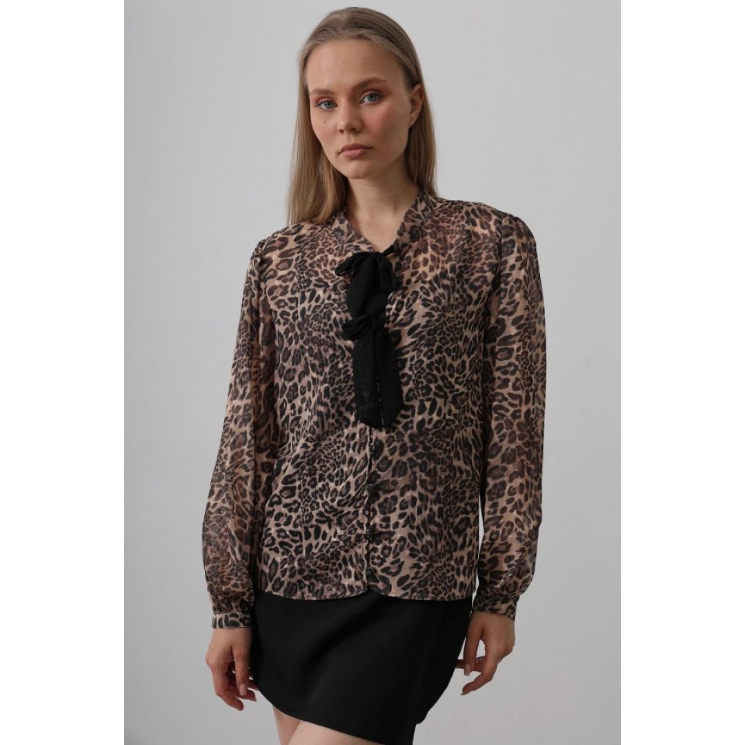 Fiyonk Detaylı Leopar Bluz - Leopar 159649
