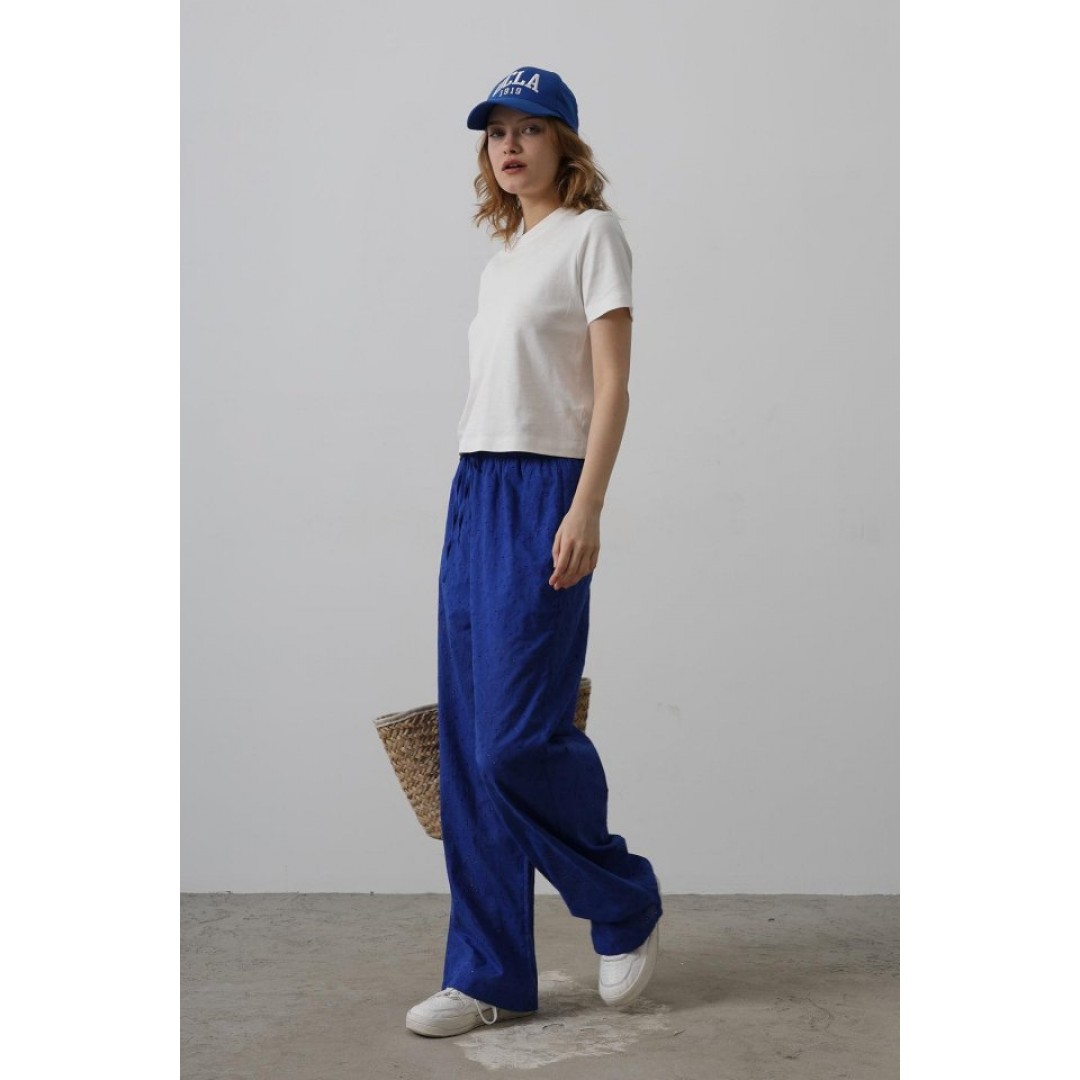 Beli Bağlamalı Brode Pantolon - Saks 157480 Beli Bağlamalı Brode Pantolon - Saks 157480