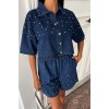 Taş Detaylı Gömlek Şort Denim Takım 10175 159450 Taş Detaylı Gömlek Şort Denim Takım 10175 159450