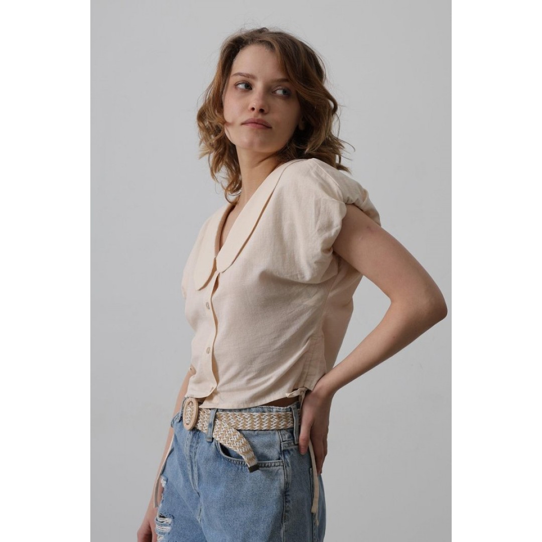 Bebe Yaka Yanları Bağlamalı Bluz - Taş 157471 Bebe Yaka Yanları Bağlamalı Bluz - Taş 157471