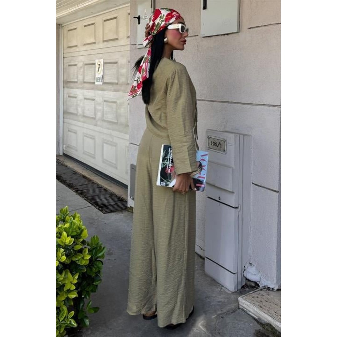 Önü İnce Kordon Detaylı Ve Double Paça Pantolonlu Takım 10180 159419 Önü İnce Kordon Detaylı Ve Double Paça Pantolonlu Takım 10180 159419