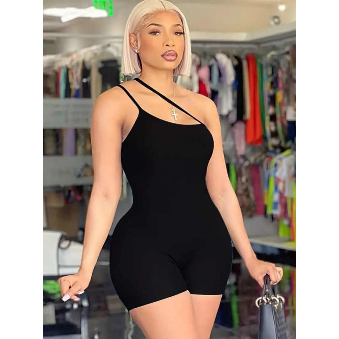 Kadın Asimetrik Askılı Mini Kaşkorse Bodycon Tulum 112903