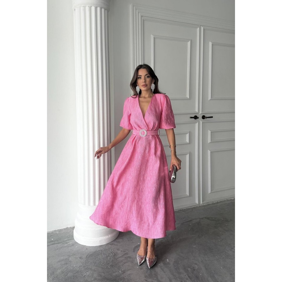 Pembe Işıltılı Kemerli Kruvaze Elbise 163028 Pembe Işıltılı Kemerli Kruvaze Elbise 163028