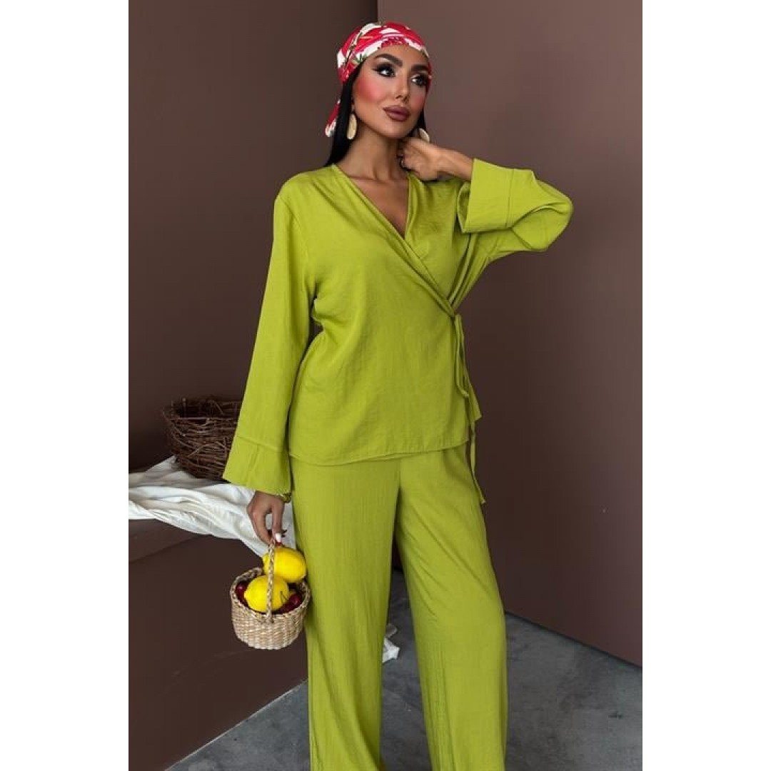 Kruvaze Model Klasik Pantolonlu Çupra Keten Takım 10191 159445