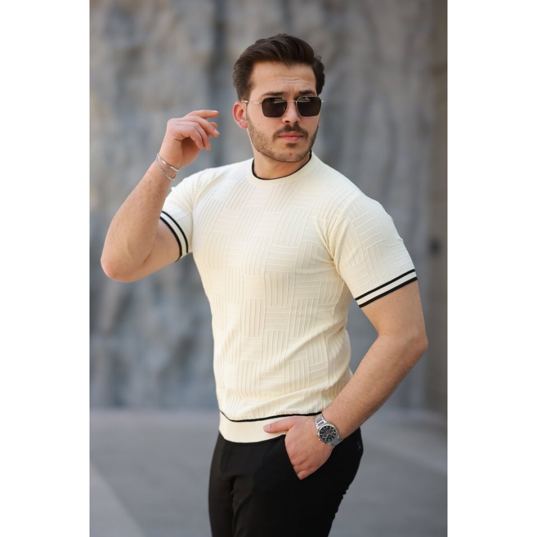 Erkek Jakarlı Ribanalı Kısa Kollu T-shirt - 159915 Erkek Jakarlı Ribanalı Kısa Kollu T-shirt - 159915