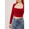Kare Yaka Basic Bordo Bluz - 147544 Kare Yaka Basic Bordo Bluz - 147544
