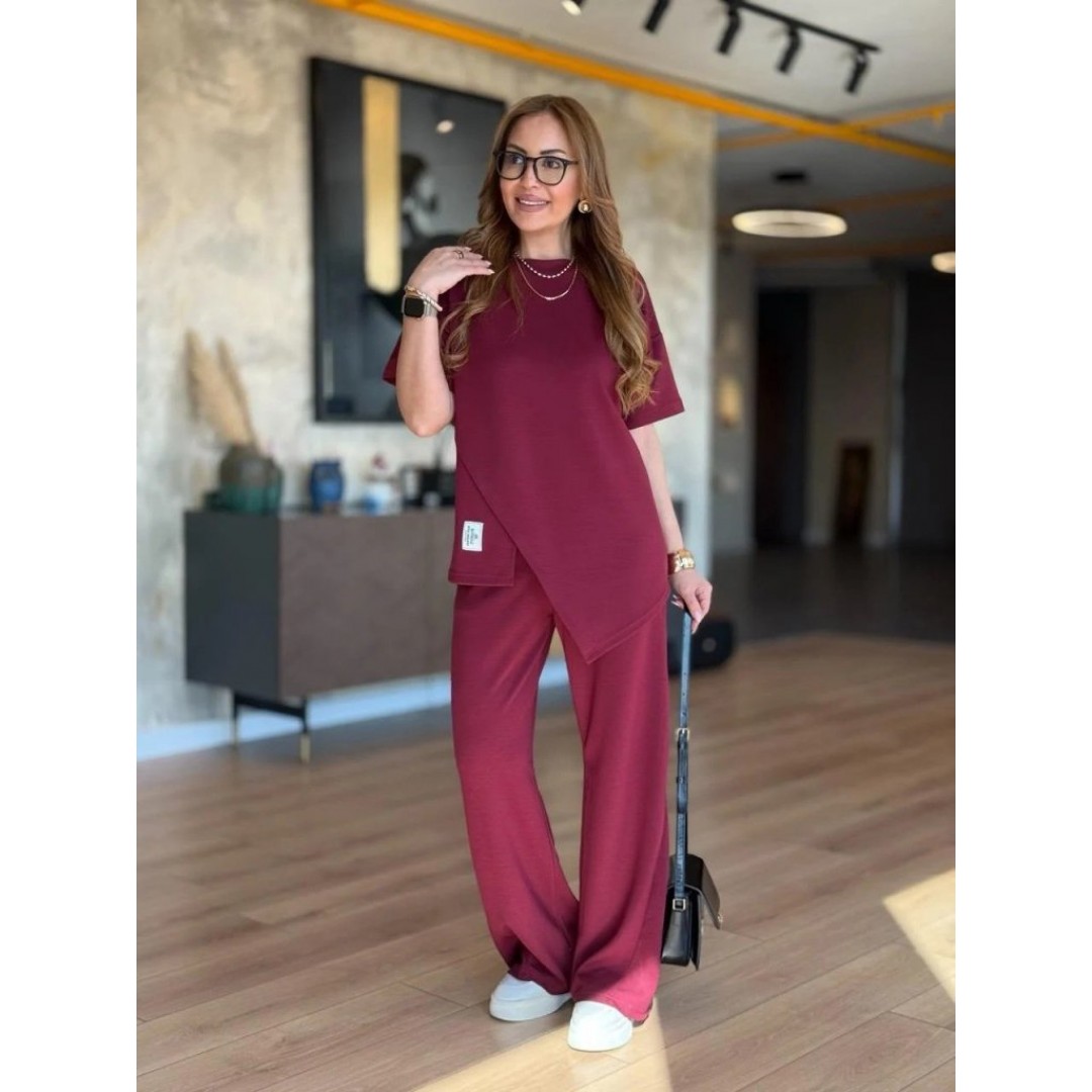 Kadın Kısa Kollu Bisiklet Yaka Asimetrik Viskon Iki Iplik Bluz Ve Pantolon Ikili Takım 163637 Kadın Kısa Kollu Bisiklet Yaka Asimetrik Viskon Iki Iplik Bluz Ve Pantolon Ikili Takım 163637