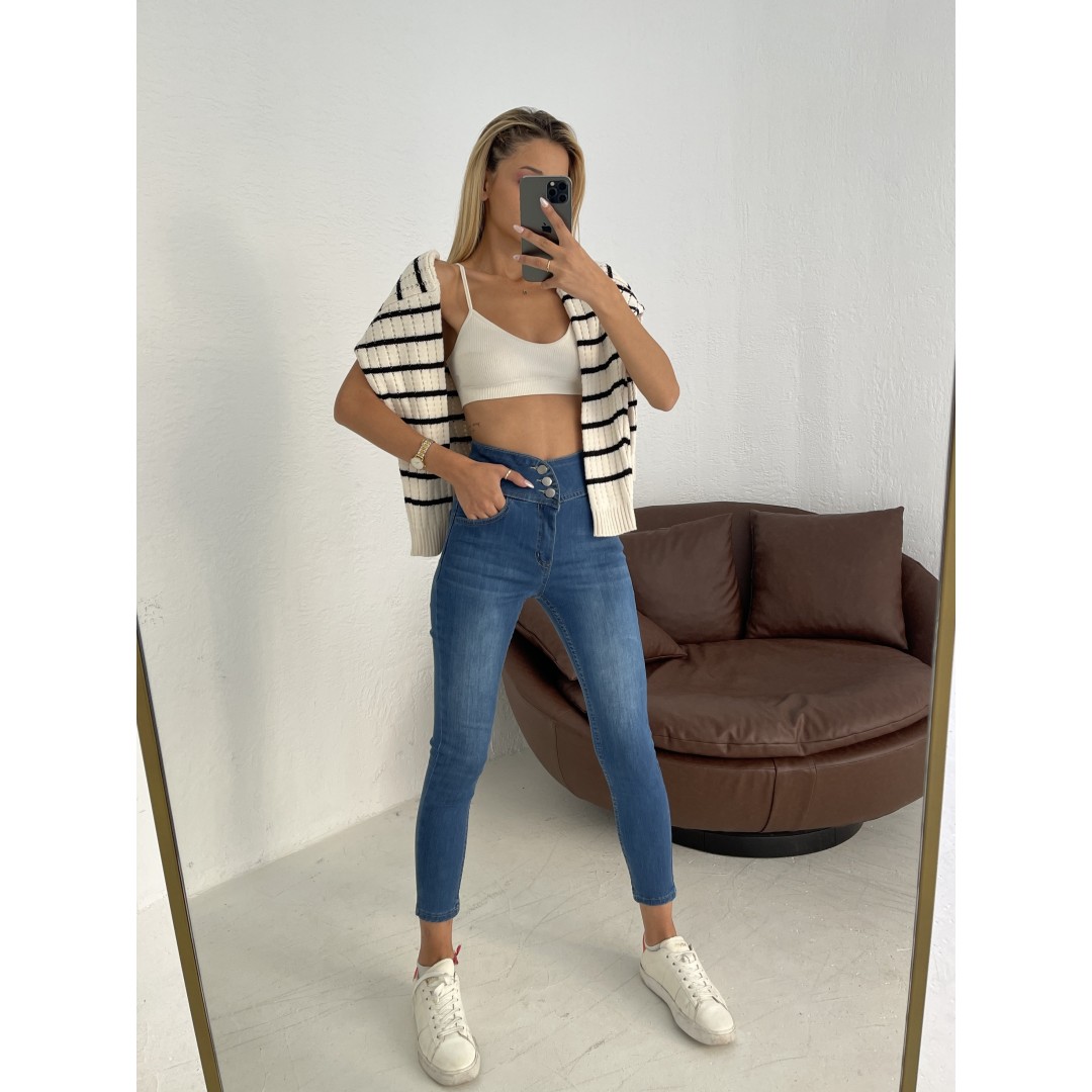 Yüksek Bel Likralı Jean Pantolon 90 Cm 47252