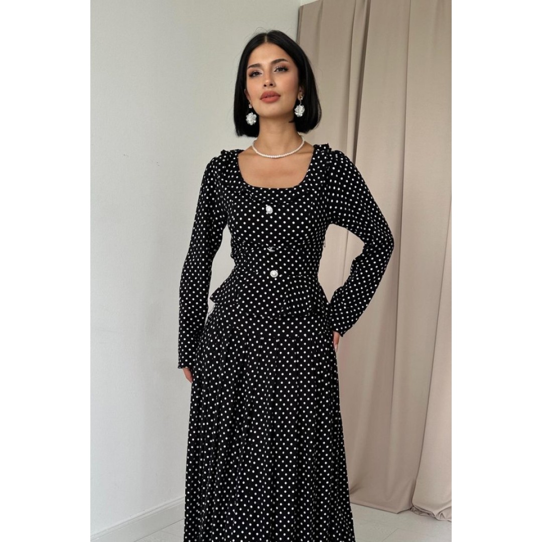 Siyah Puantiye Desenli Volanlı Elbise 153515 Siyah Puantiye Desenli Volanlı Elbise 153515