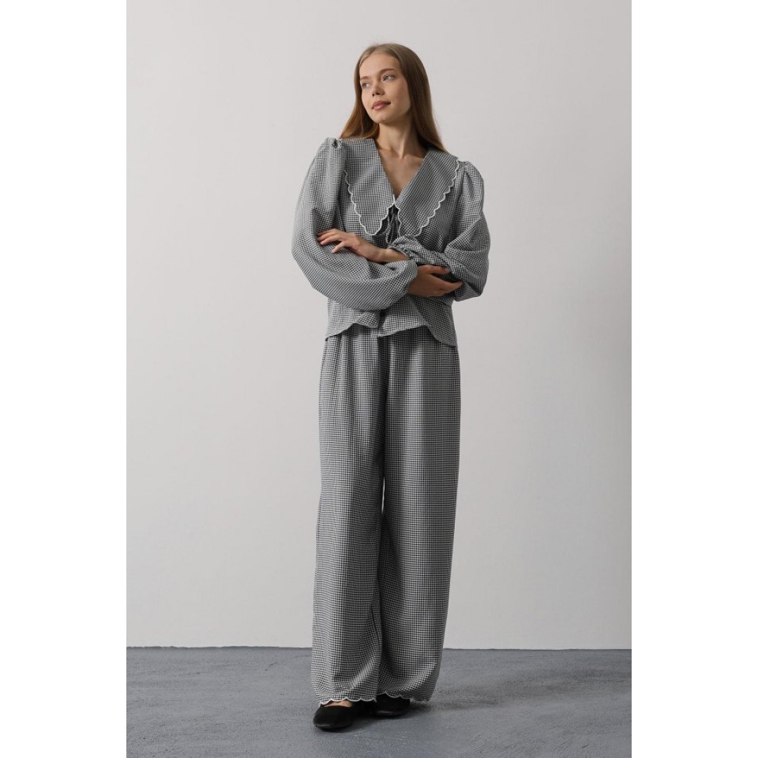 İşlemeli Bebe Yakalı Pantolon Takım - Siyah - 162861 İşlemeli Bebe Yakalı Pantolon Takım - Siyah - 162861
