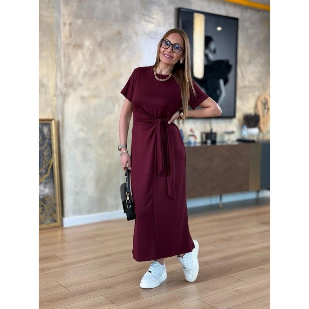 Kadın Kısa Kollu Bisiklet Yaka Yandan Bağlamalı Viskon Iki Iplik Elbise - 159134 Kadın Kısa Kollu Bisiklet Yaka Yandan Bağlamalı Viskon Iki Iplik Elbise - 159134