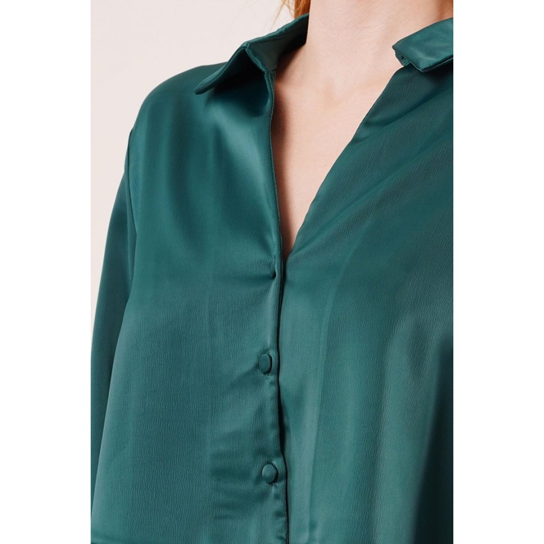 Saten Crop Model Yeşil Gömlek 148093 Saten Crop Model Yeşil Gömlek 148093