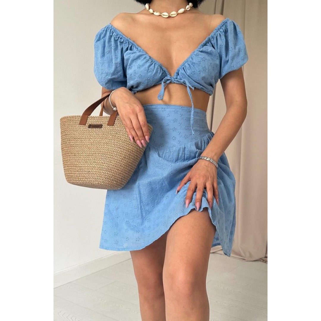 Mavi Brode Crop Ve Mini Etek Takım 152108