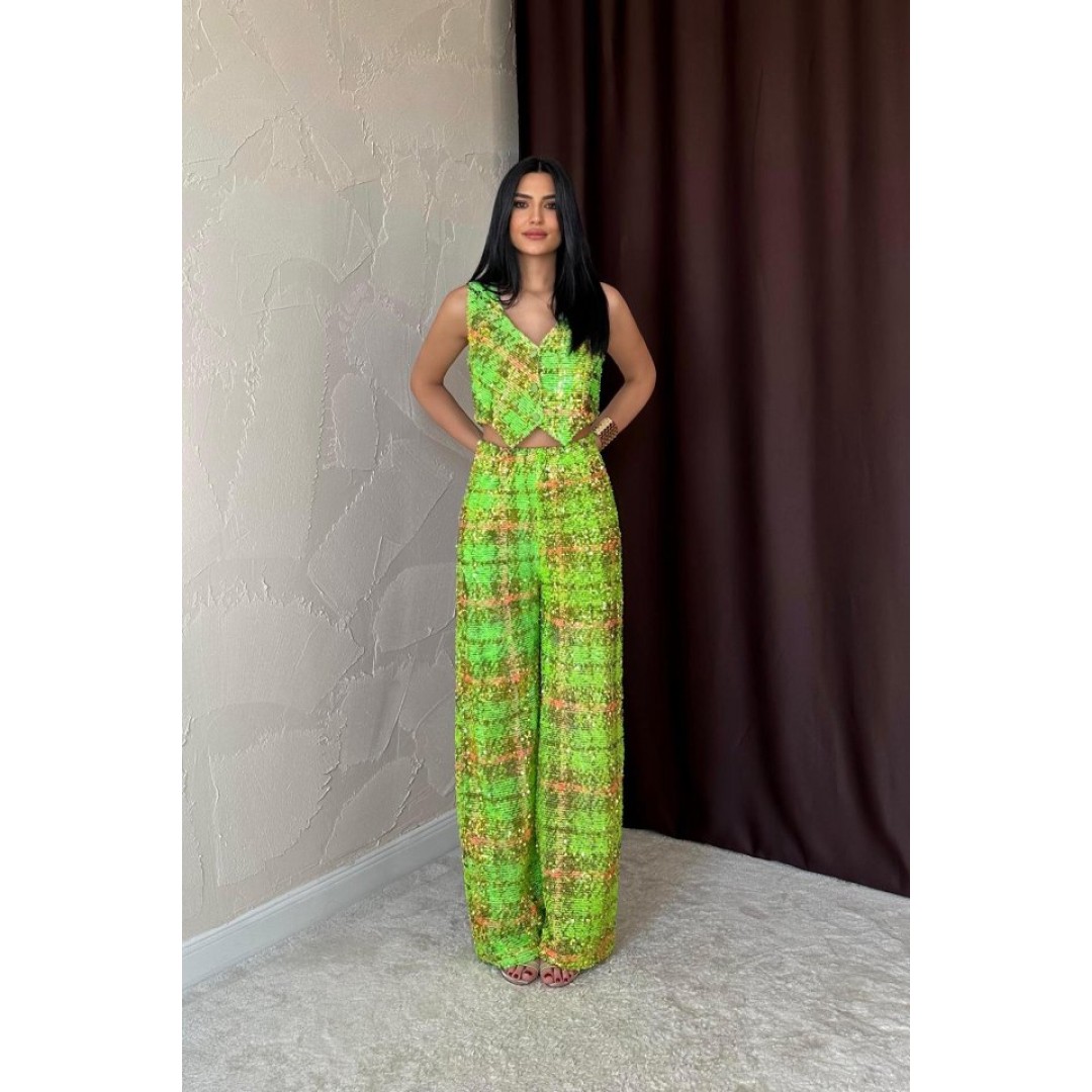 Yeşil Pullu Yelek Ve Pantolon Takım 153024 Yeşil Pullu Yelek Ve Pantolon Takım 153024