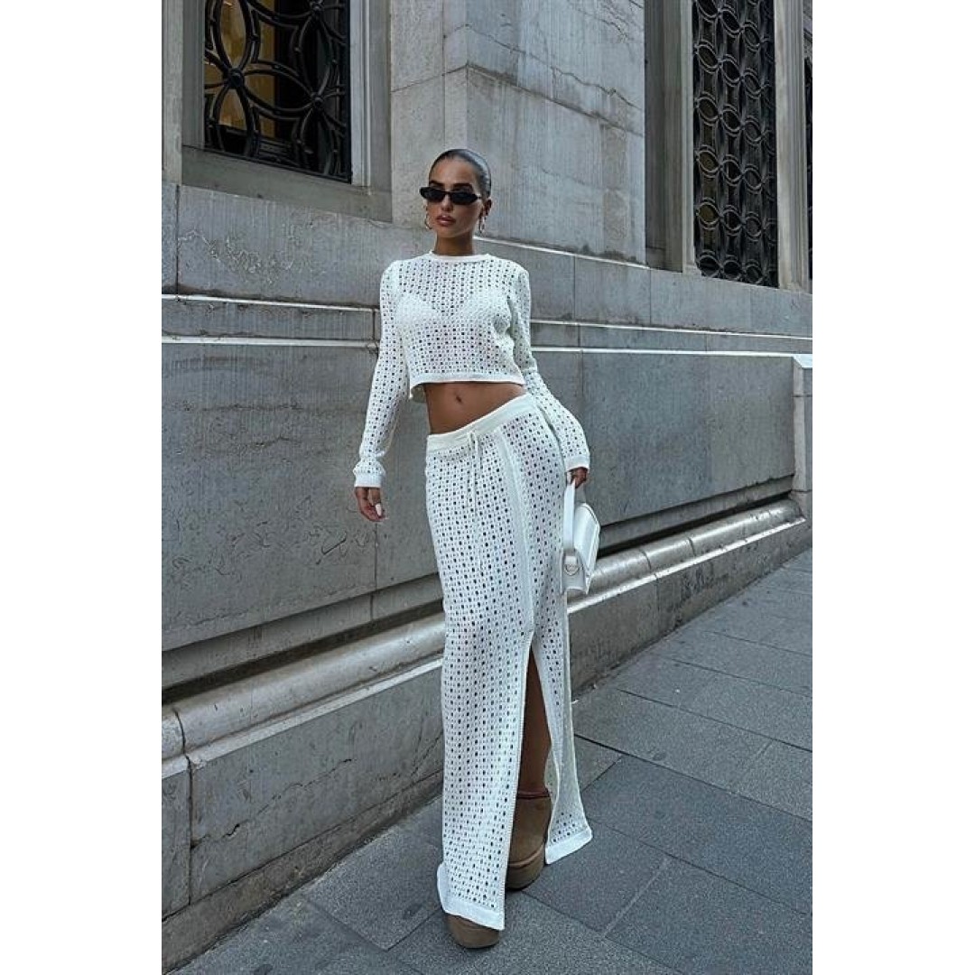 Macey Kroşe Crop Takım 9882
