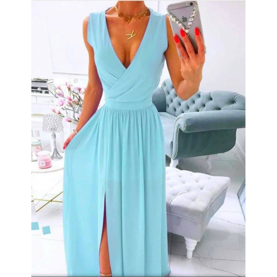 Kadın şifon Kumaş V Yaka Sıfır Kol Maxi Boy Elbise - 160866 Kadın şifon Kumaş V Yaka Sıfır Kol Maxi Boy Elbise - 160866